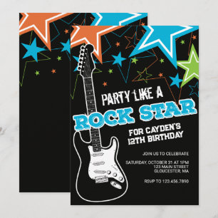 Invitation d'anniversaire de guitare Rockstar bleu
