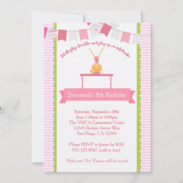 Invitation d'anniversaire de gymnastique de filles (Devant)