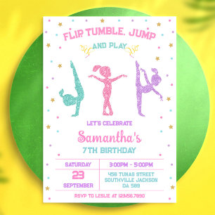Invitation d'anniversaire de gymnastique Flip Tumb