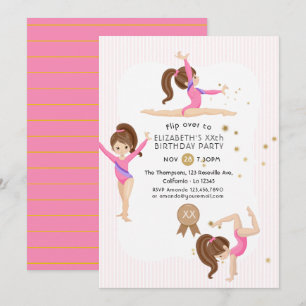 Invitation d'anniversaire de gymnastique Rose et O