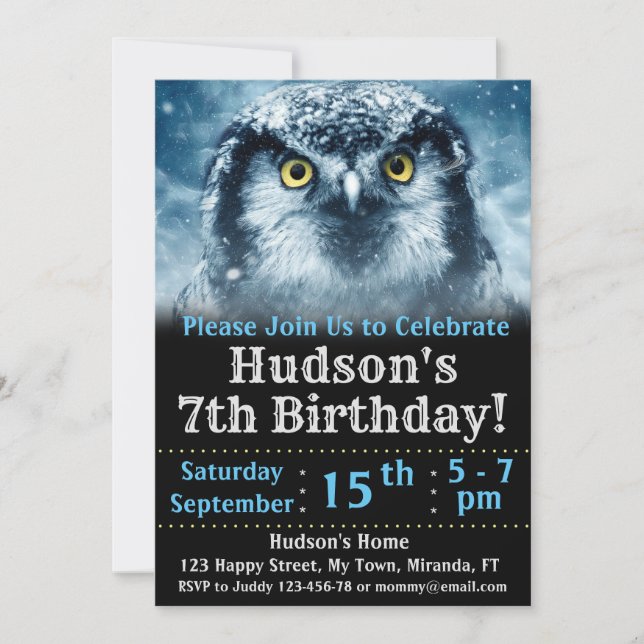 Invitation d'anniversaire de hibou (Devant)