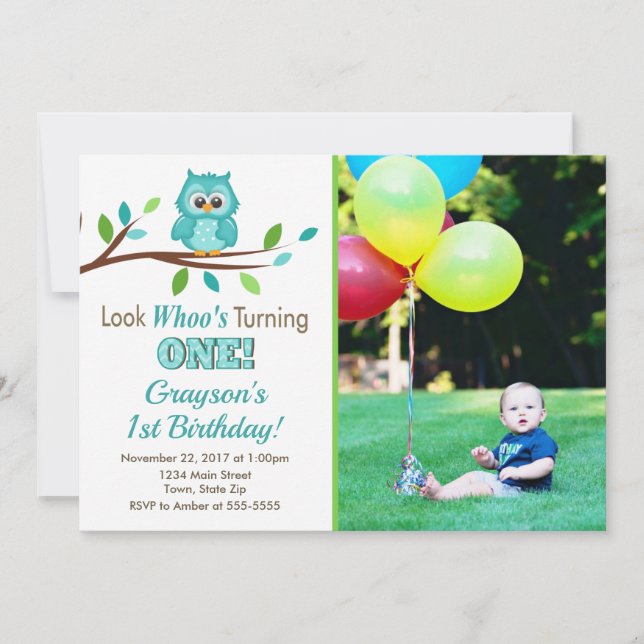 Invitation d'anniversaire de hibou, ęr (Devant)