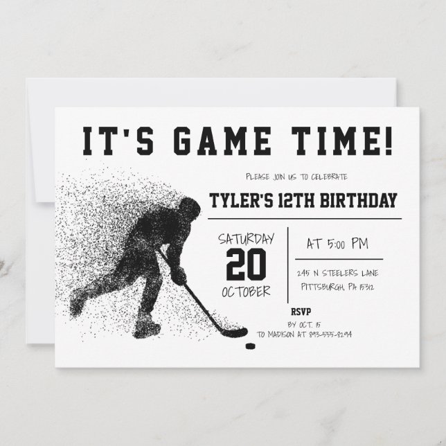 Invitation d'anniversaire de hockey noir (Devant)