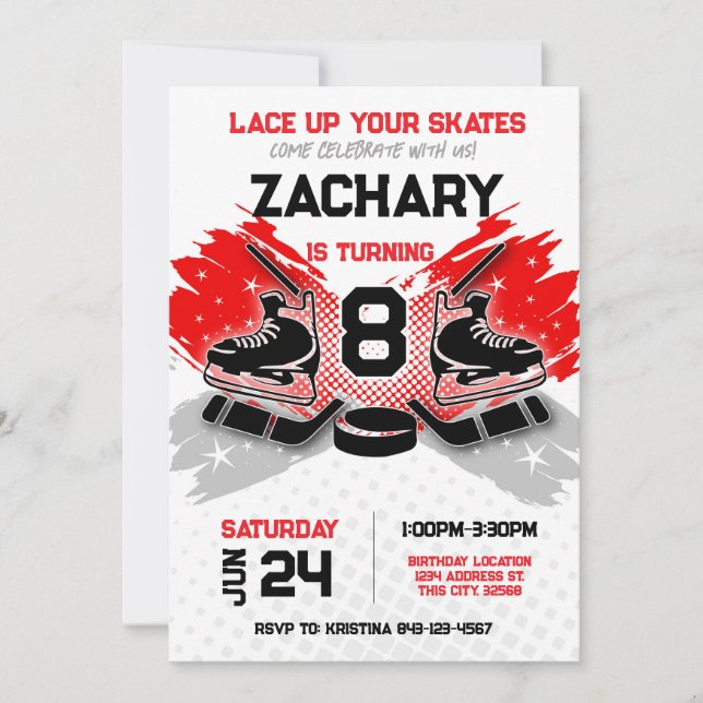 Invitation d'anniversaire de hockey RED (Devant)