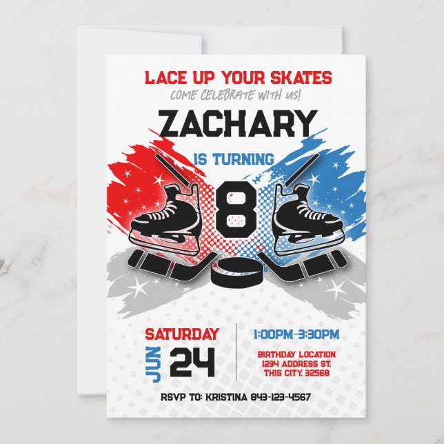 Invitation d'anniversaire de hockey RED et BLUE th (Devant)