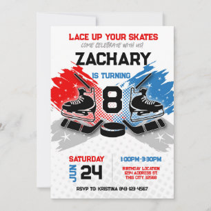Invitation d'anniversaire de hockey RED et BLUE th