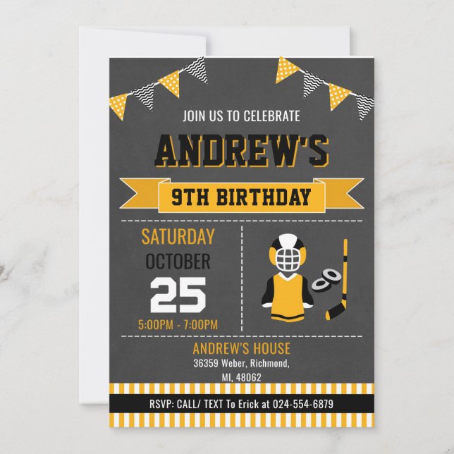 Invitation d'anniversaire de hockey sur mesure (Devant)