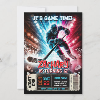 Invitation d'anniversaire de hockey | Thème de bil