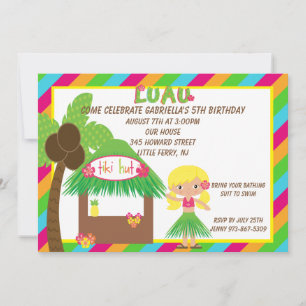 Invitation d'anniversaire de Hula Girl Tiki Hut