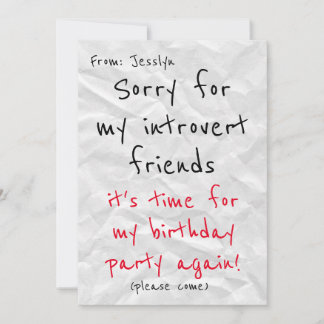 Invitation d'anniversaire de Introvert - Drôle Inv