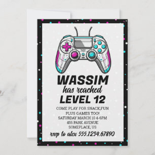 Invitation d'anniversaire de jeu vidéo Gamer Level
