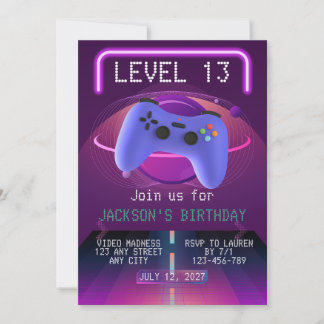 Invitation d'anniversaire de jeu vidéo NIVEAU 13