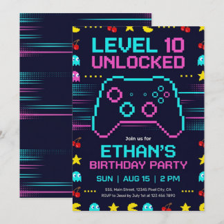 Invitation d'anniversaire de joueur Fête de jeu v