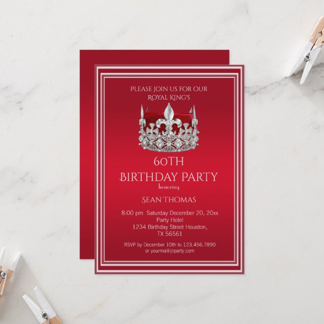 Invitation d'anniversaire de King's Ruby Red Crown (Devant/Arrière en situation)