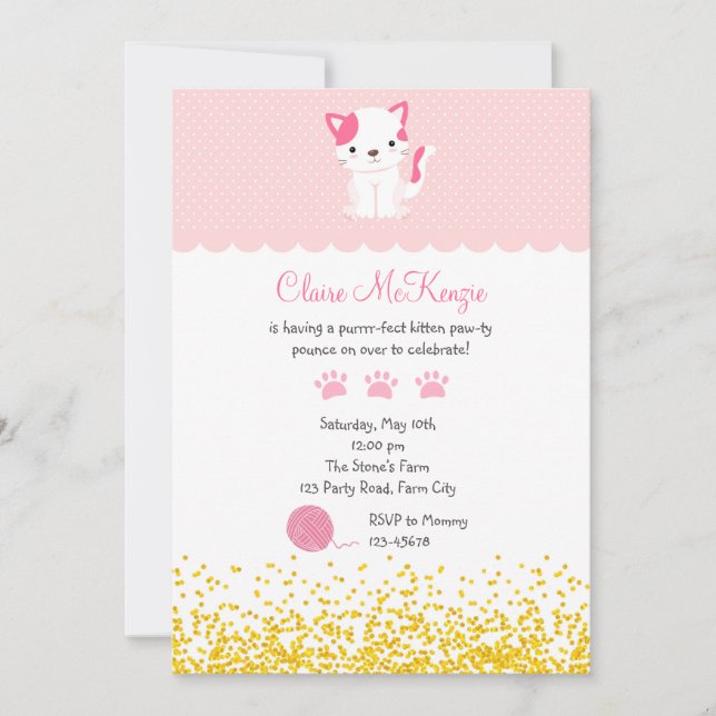 Invitation d'anniversaire de Kitten (Cute Kitty Ca (Devant)