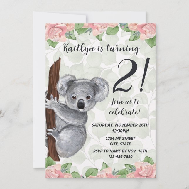 Invitation d'anniversaire de Koala (Devant)