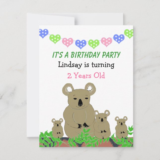 Invitation d'anniversaire de Koala (Devant)