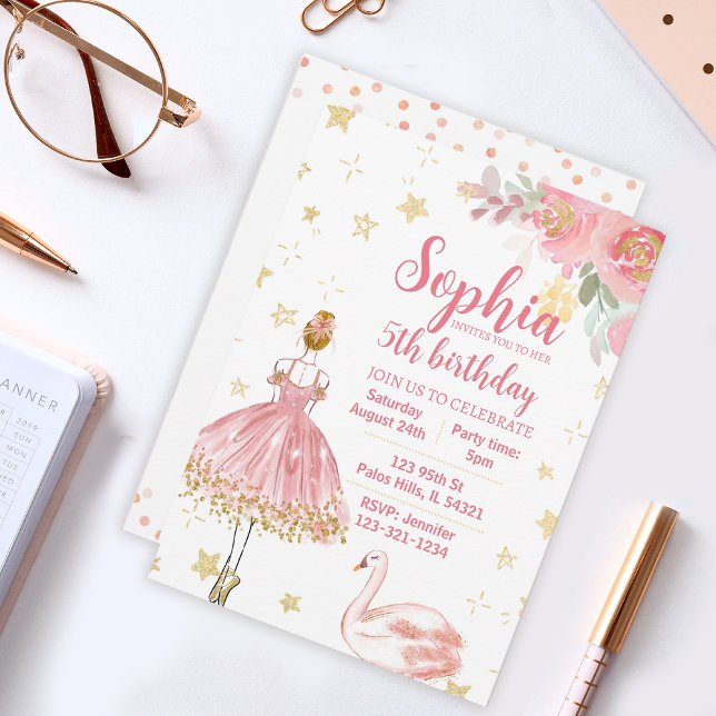 Invitation d'anniversaire de la ballerine de cygne (Créateur téléchargé)