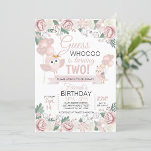 Invitation d'anniversaire de la Chouette rose