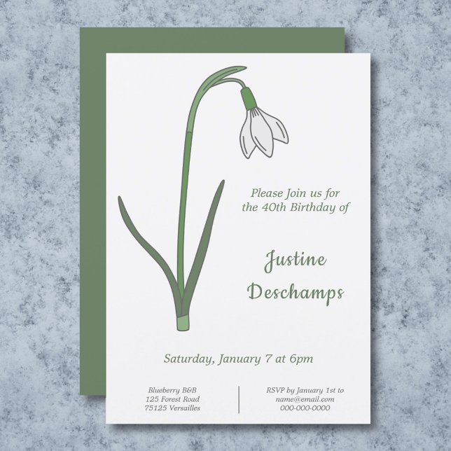 Invitation d'anniversaire de la chute de neige bot (Botanical Snowdrop Birthday Invitation)