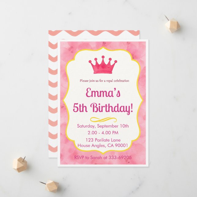 Invitation d'anniversaire de la Couronne rose | za (Devant/Arrière en situation)