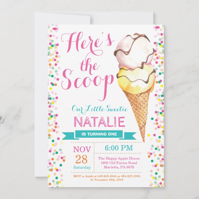 Invitation d'anniversaire de la Crème de glace Été (Devant)