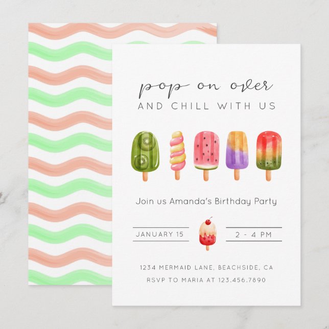 Invitation d'anniversaire de la crème glacée d'été (Devant / Derrière)