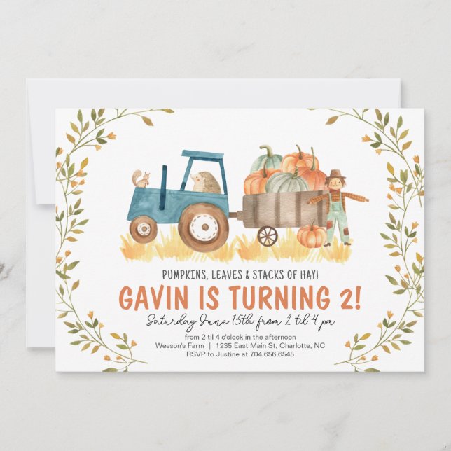 Invitation d'anniversaire de la ferme d'automne, C (Devant)