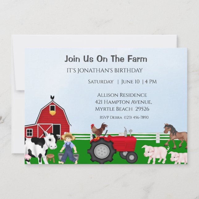 Invitation d'anniversaire de la ferme pour enfants (Devant)