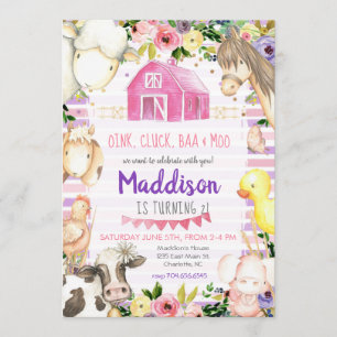 Invitation d'anniversaire de la ferme pour filles 