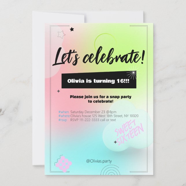 Invitation d'anniversaire de la fête de la couleur (Devant)