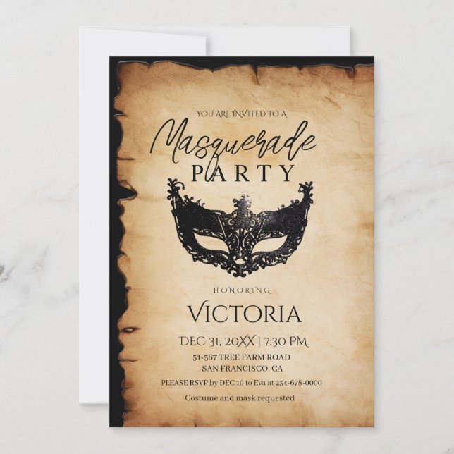 Invitation d'anniversaire de la fête de la Mascara (Devant)
