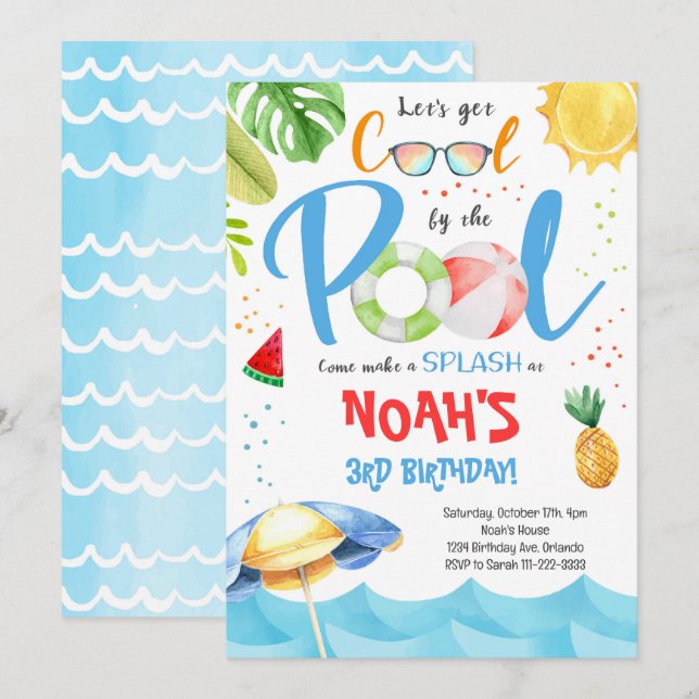 Invitation d'anniversaire de la fête de la piscine (Devant / Derrière)