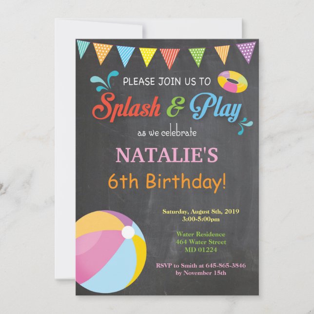 Invitation d'anniversaire de la fête de la piscine (Devant)