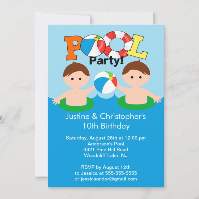 Invitation d'anniversaire de la fête de la piscine (Devant)