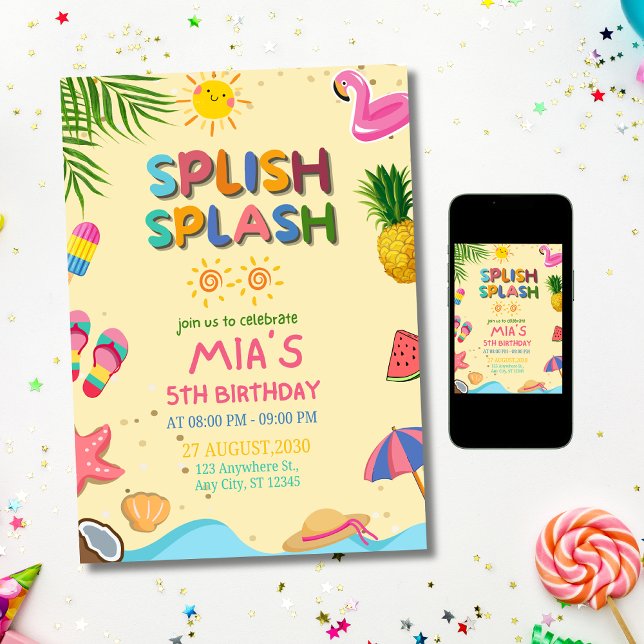 Invitation d'anniversaire de la fête de la piscine (Créateur téléchargé)