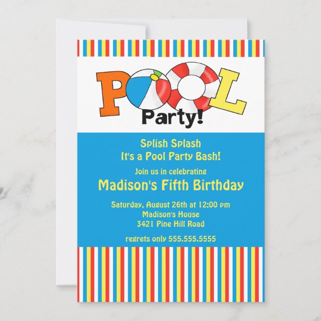 Invitation d'anniversaire de la fête de la piscine (Devant)