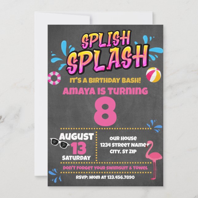 Invitation d'anniversaire de la fête de la piscine (Devant)