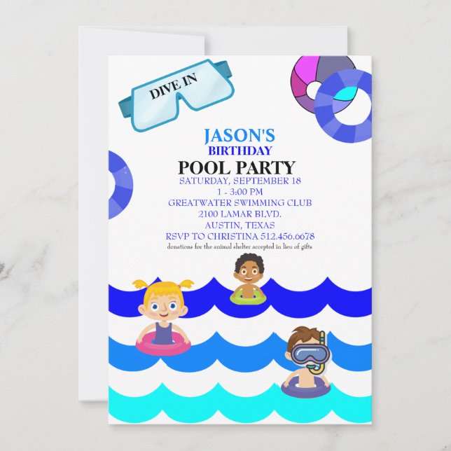Invitation d'anniversaire de la fête de la piscine (Devant)