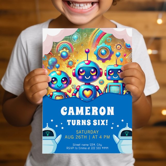 Invitation d'anniversaire de la fête de la robotiq (Créateur téléchargé)