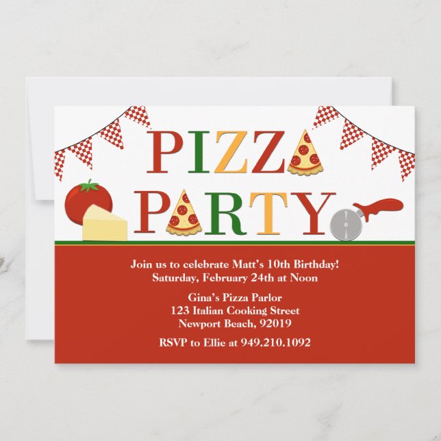 Invitation d'anniversaire de la fête de Pizza (Devant)