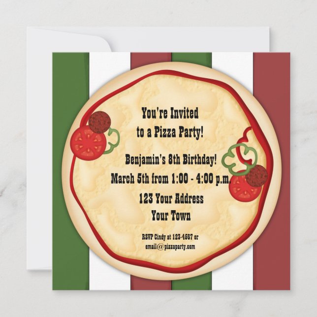 Invitation d'anniversaire de la fête de Pizza (Devant)