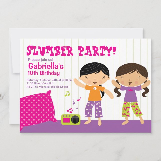 Invitation d'anniversaire de la fête de Sleepover (Devant)