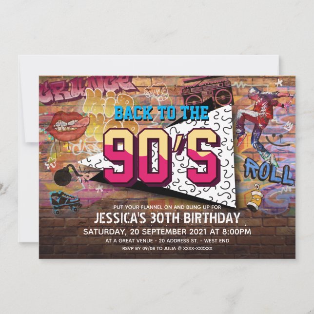 Invitation d'anniversaire de la fête des années 90 (Devant)