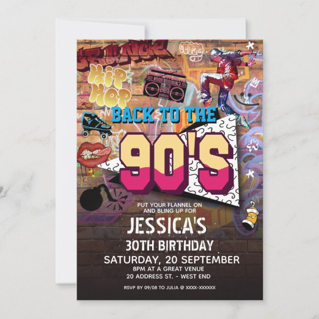 Invitation d'anniversaire de la fête des années 90 (Devant)