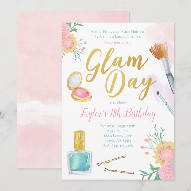 Invitation d'anniversaire de la fête du glam | Par (Devant / Derrière)