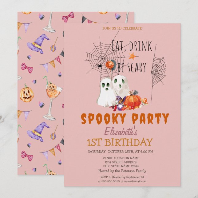 Invitation d'anniversaire de la fête Éffrayante de (Devant / Derrière)