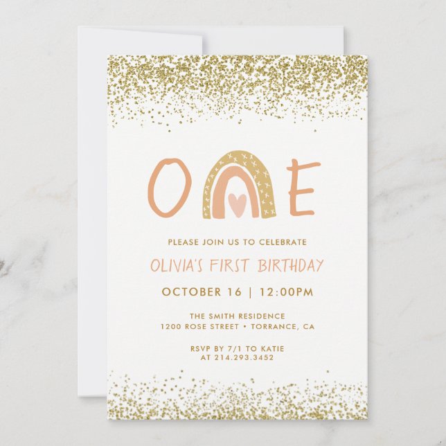Invitation d'anniversaire de la fille arc-en-ciel  (Devant)
