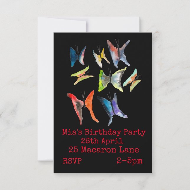 Invitation d'anniversaire de la fille aux papillon (Devant)