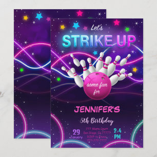Invitation d'anniversaire de la fille Bowling